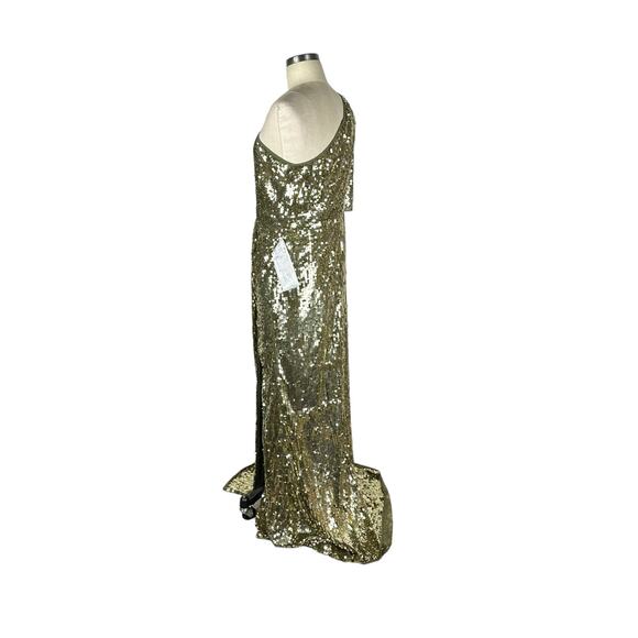 MAC DUGGAL 93540 One Shoulder Flutter Sleeve Gold Sequin Gown Women's Size 10 - Picture 3 of 9